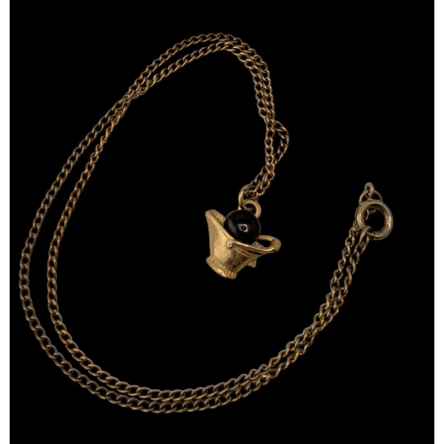 Dainty Gold Tone Coal Bucket Pendant Necklace