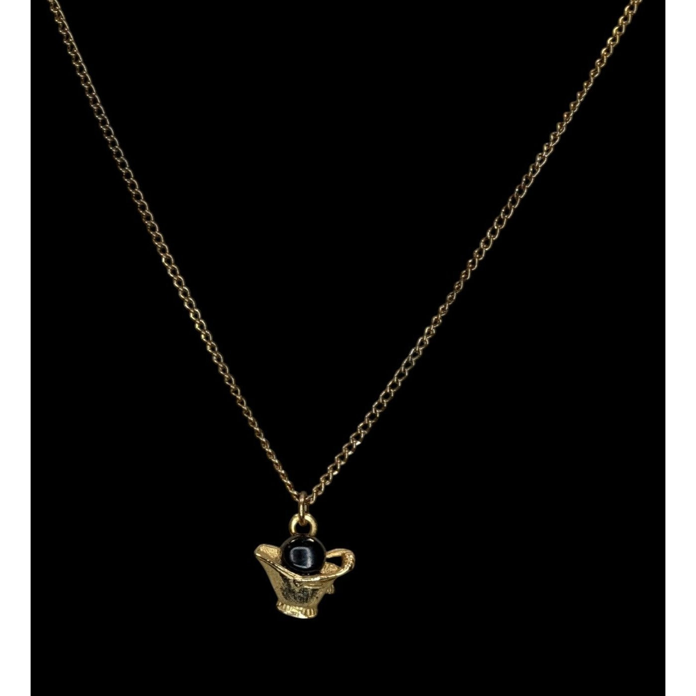 Dainty Gold Tone Coal Bucket Pendant Necklace