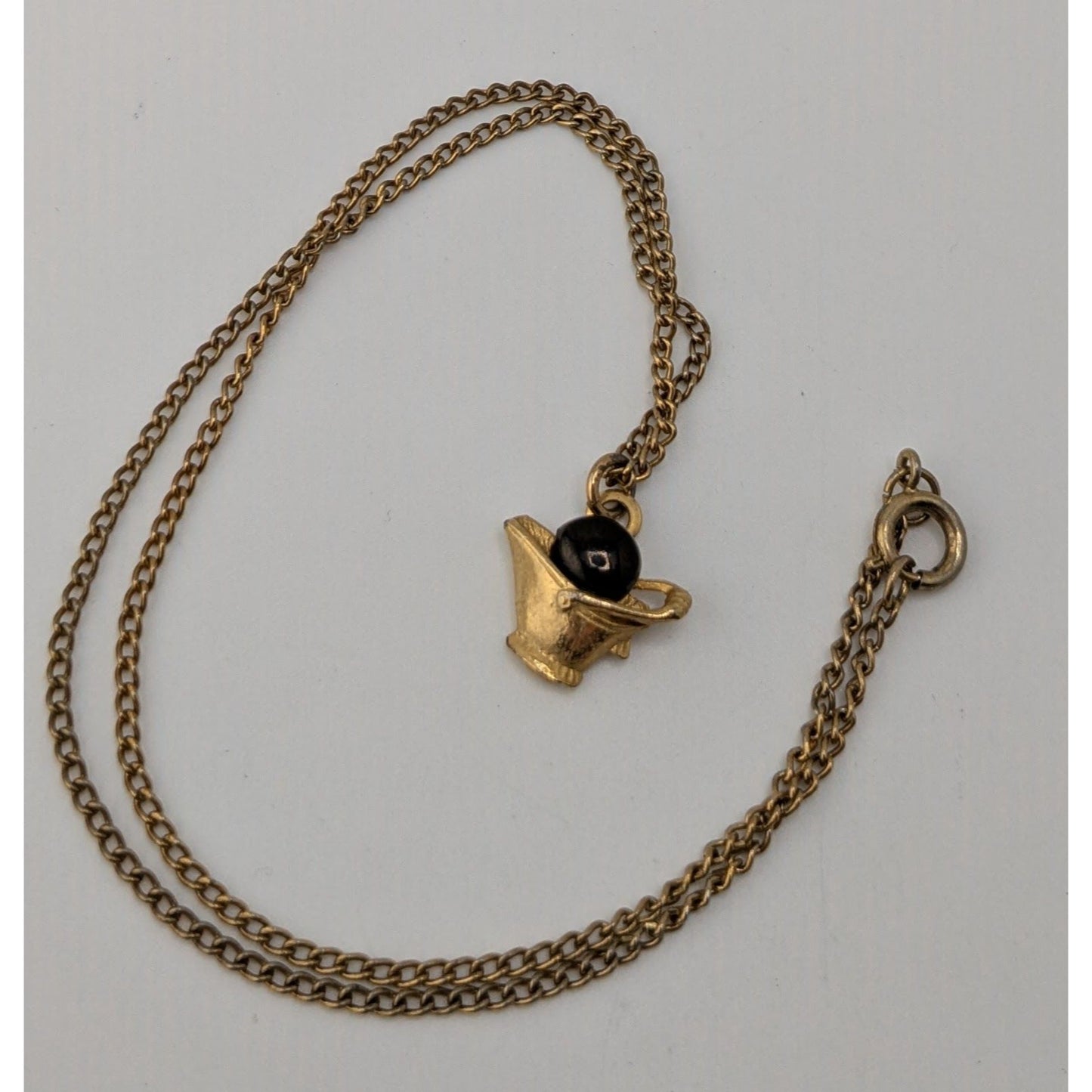 Dainty Gold Tone Coal Bucket Pendant Necklace