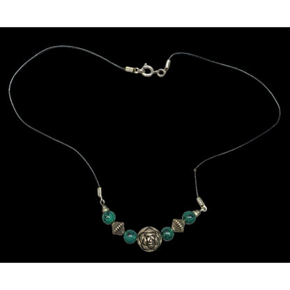 Floral Green Jasper And Silver Tone Beaded Necklace