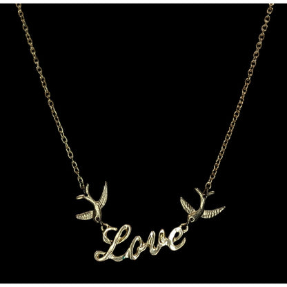 Vintage Style Love Necklace Gold Dove Charm Pendant Rockabilly Romantic Jewelry