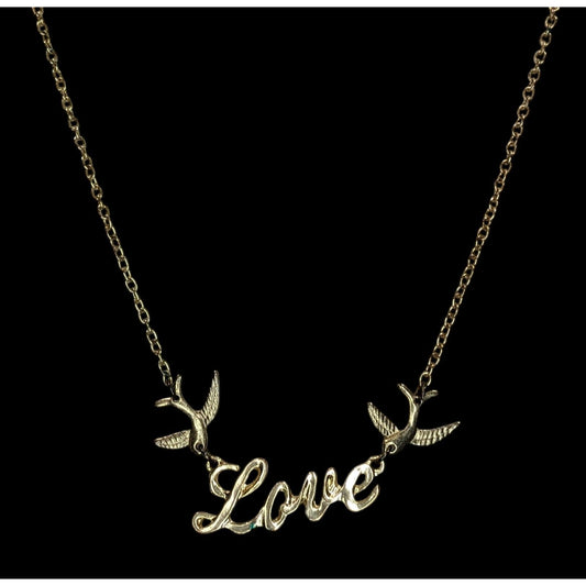 Vintage Style Love Necklace Gold Dove Charm Pendant Rockabilly Romantic Jewelry