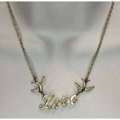 Vintage Style Love Necklace Gold Dove Charm Pendant Rockabilly Romantic Jewelry