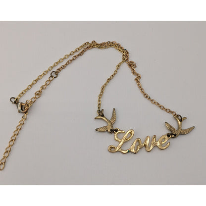 Vintage Style Love Necklace Gold Dove Charm Pendant Rockabilly Romantic Jewelry