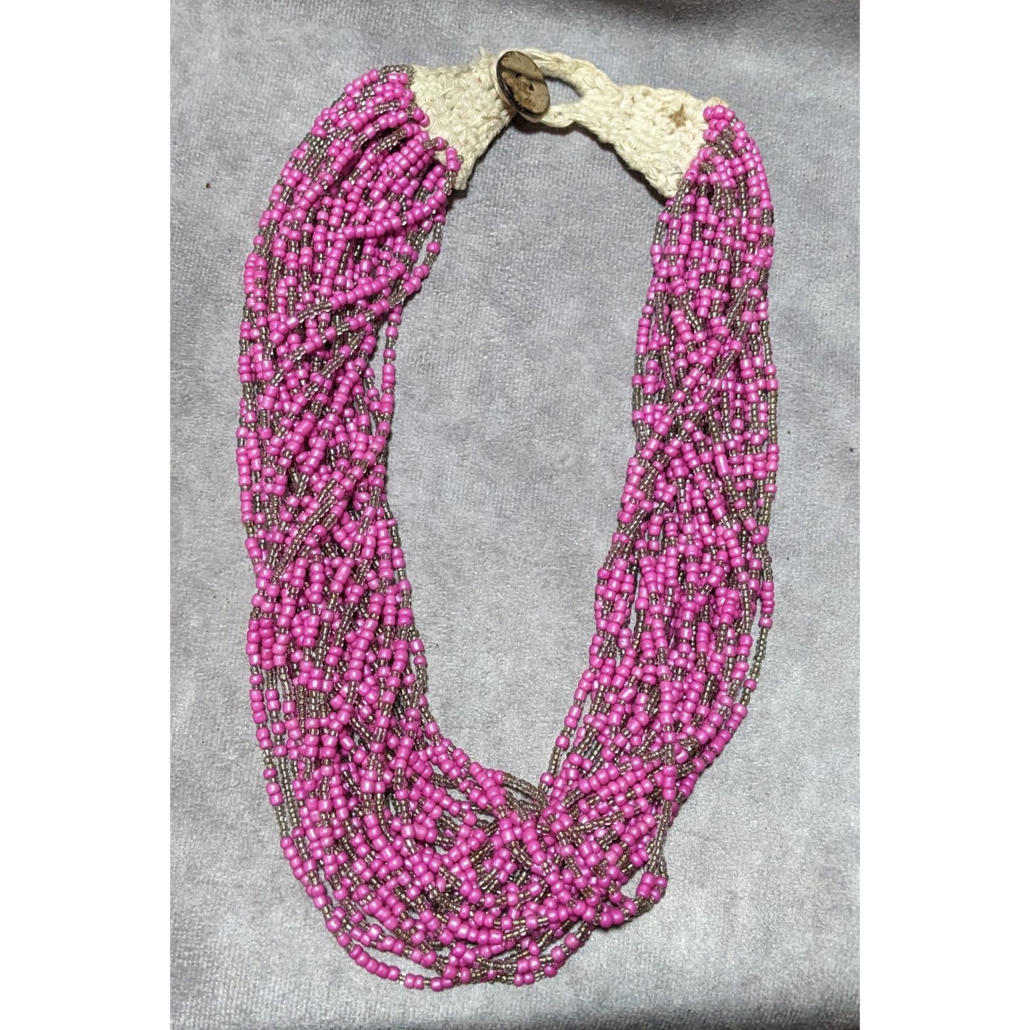 Retro Pink Beaded Multilayer Glass Necklace