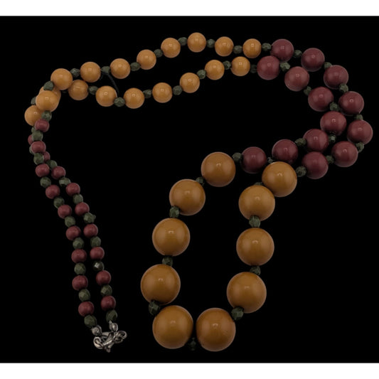 Vintage Bohemian Festival Necklace With Mustard & Burgundy Beads