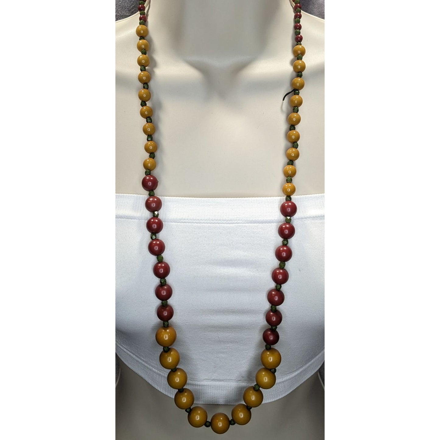 Vintage Bohemian Festival Necklace With Mustard & Burgundy Beads