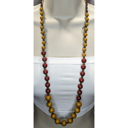 Vintage Bohemian Festival Necklace With Mustard & Burgundy Beads