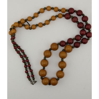 Vintage Bohemian Festival Necklace With Mustard & Burgundy Beads