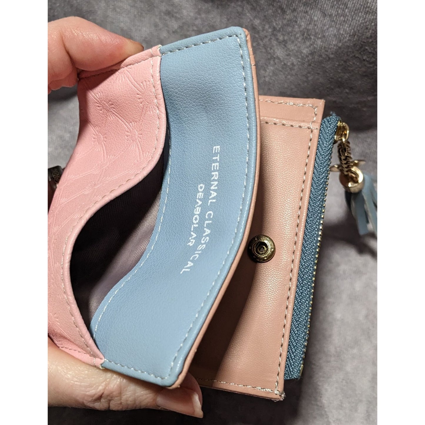 Pink And Blue Zip Wallet