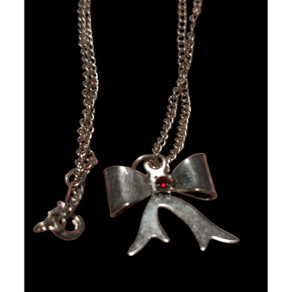 Silver Rhinestone Bow Necklace