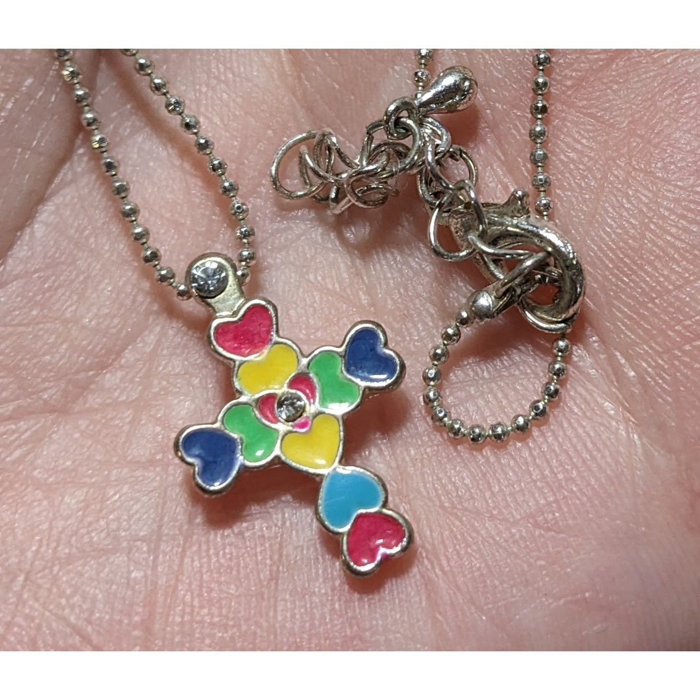 Rainbow Heart Cross Necklace