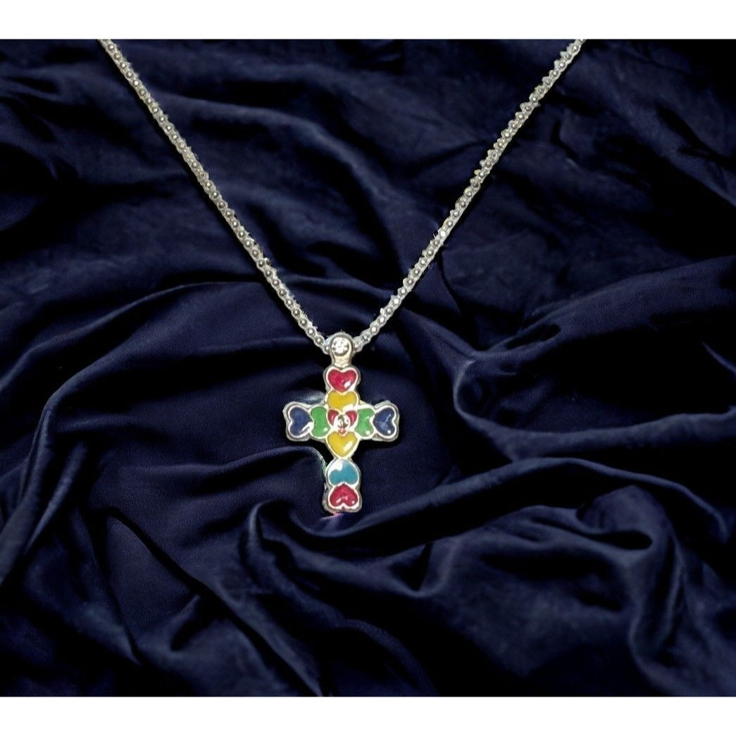 Rainbow Heart Cross Necklace