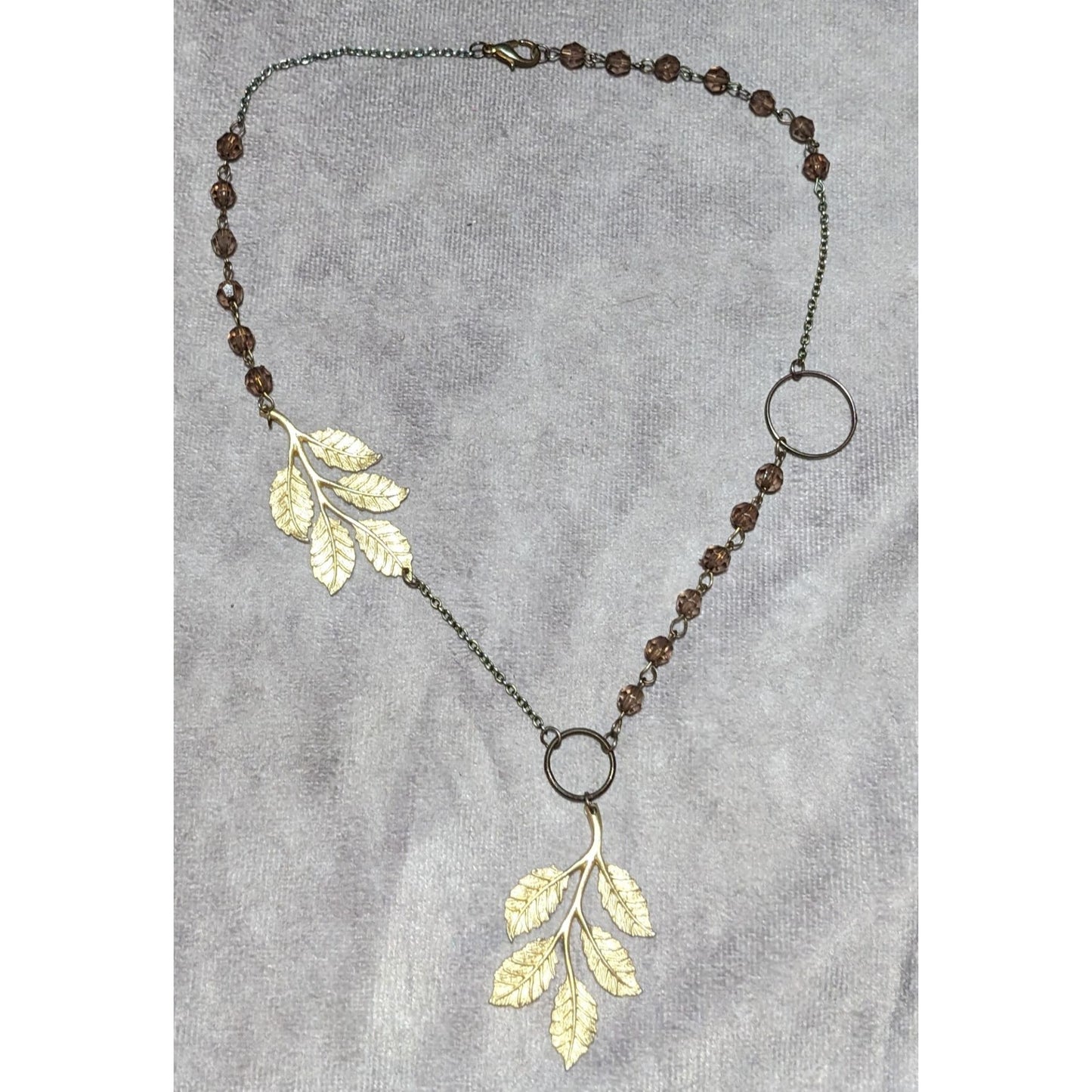 Asymmetrical Gold Beaded Leaf Necklace