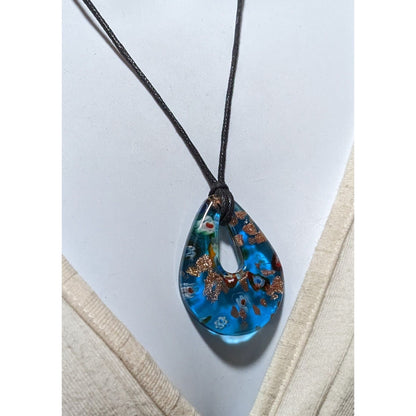 Blue Millefiori Glass Blue Teardrop Necklace