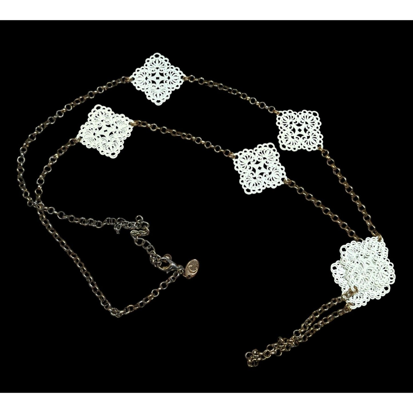 Charming Charlie White And Gold Tone Floral Filigree Station Necklace
