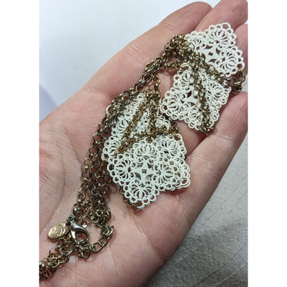 Charming Charlie White And Gold Tone Floral Filigree Station Necklace