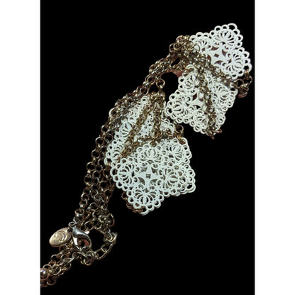 Charming Charlie White And Gold Tone Floral Filigree Station Necklace