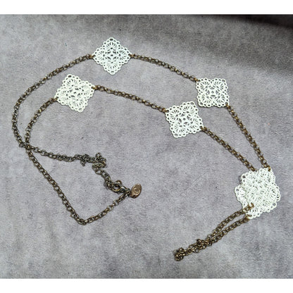 Charming Charlie White And Gold Tone Floral Filigree Station Necklace
