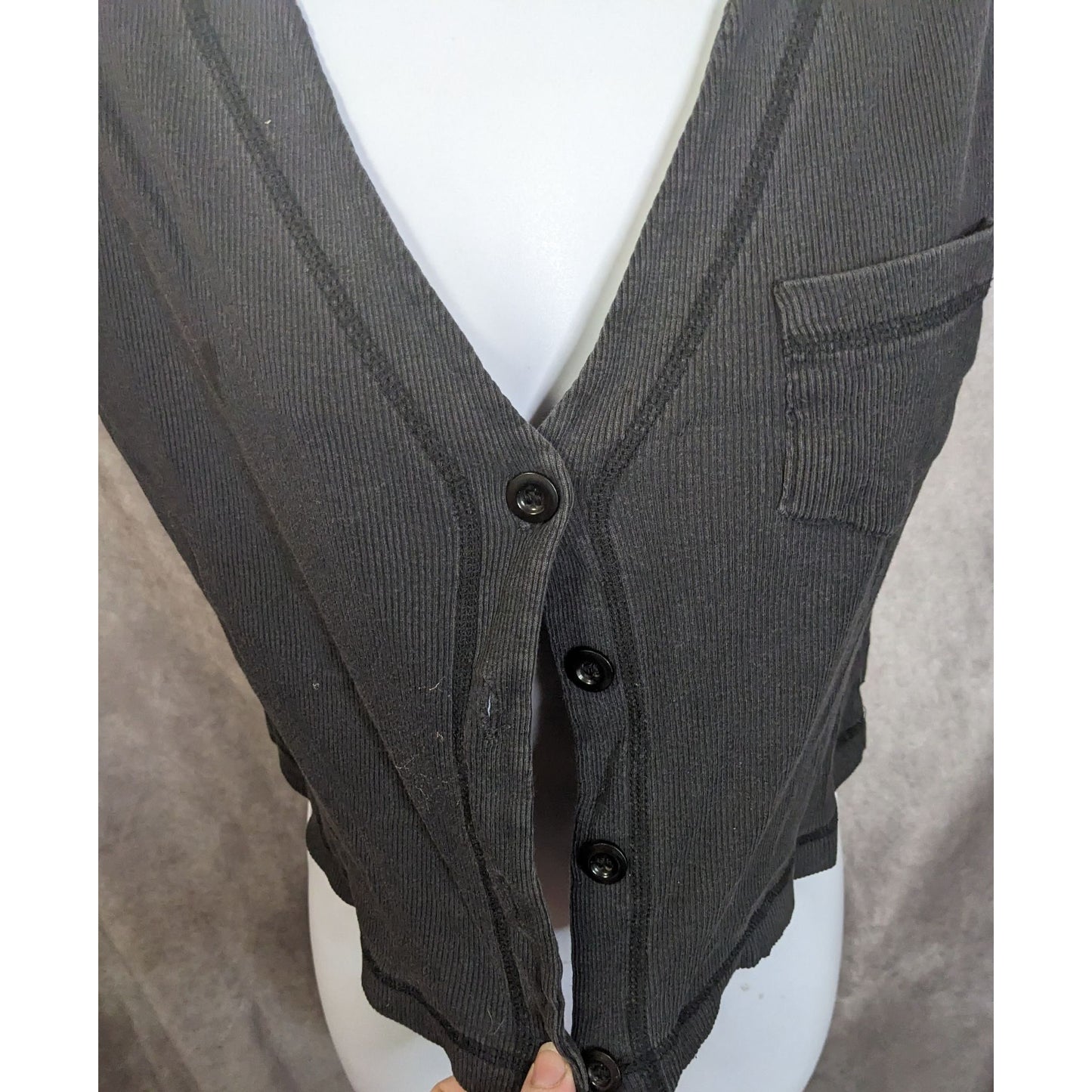 Vintage Center Aisle Black Cropped Button Vest