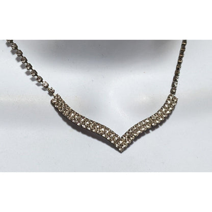 Vintage 90s Silver Chevron Rhinestone Necklace