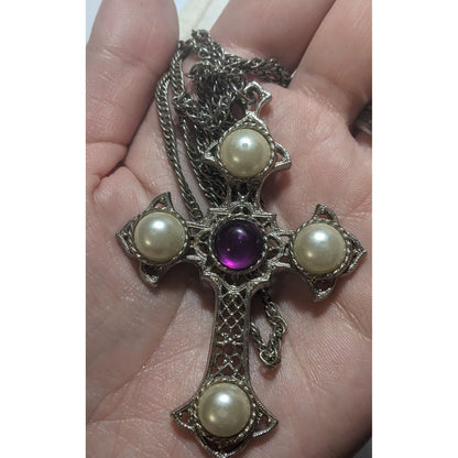 Sarah Coventry Vintage Gemmed Cross Necklace