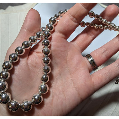 Metallic Silver Graduated Beaded Necklace