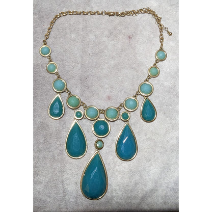 Teal Glam Faceted Teardrop Statement Necklace