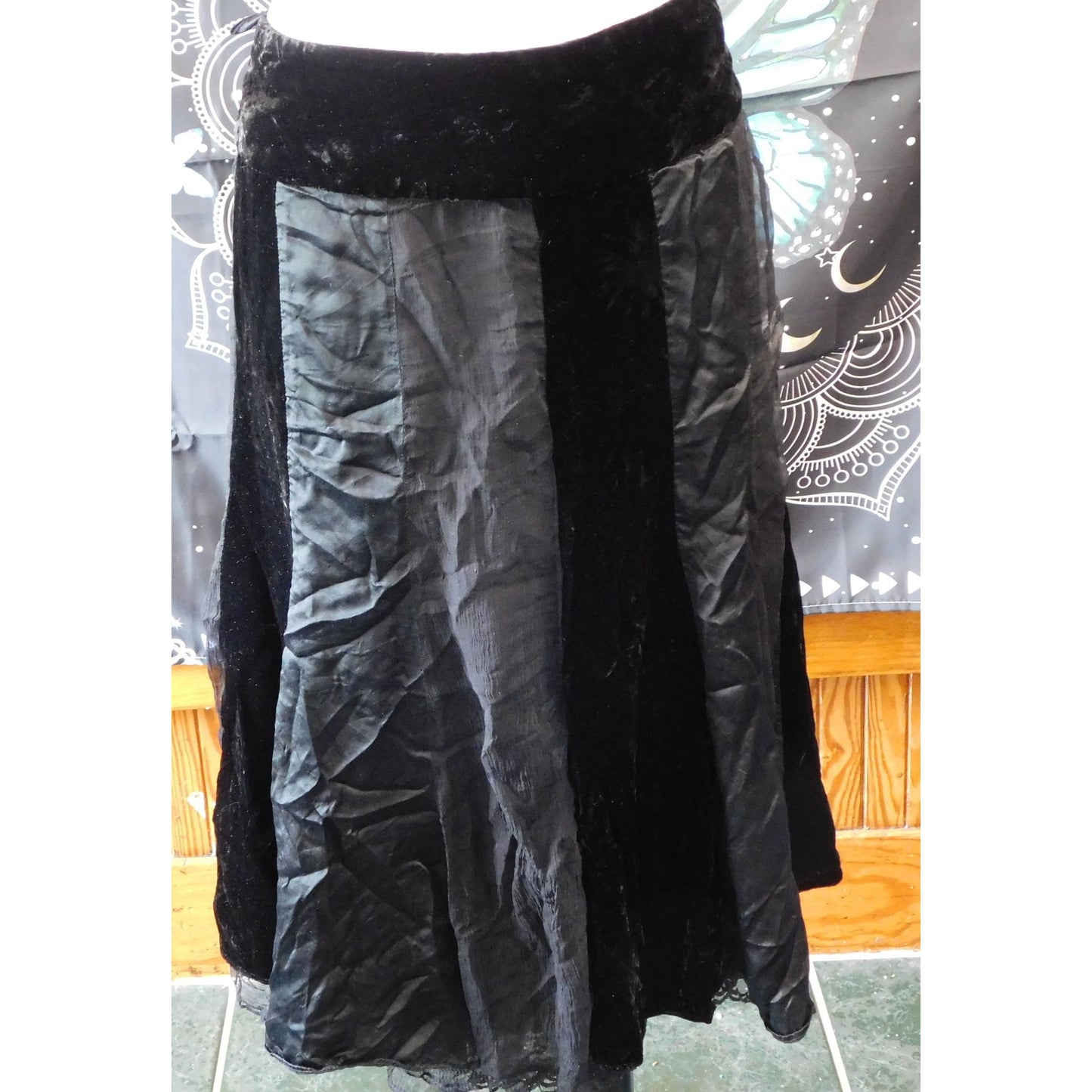 Vintage WD NY Gothic Black Silk And Velvet Striped Skirt