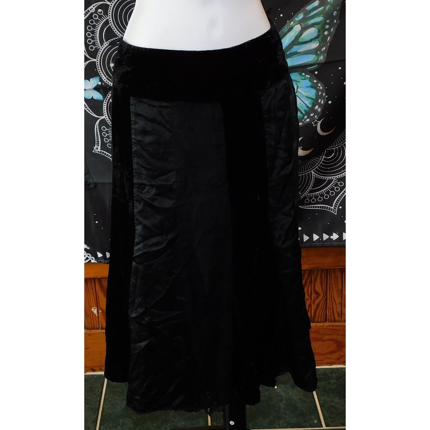 Vintage WD NY Gothic Black Silk And Velvet Striped Skirt