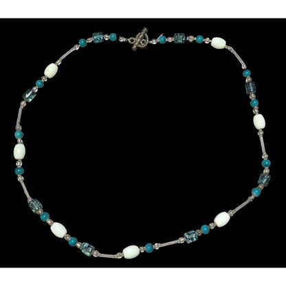 Blue And White Glass Beaded Toggle Necklace