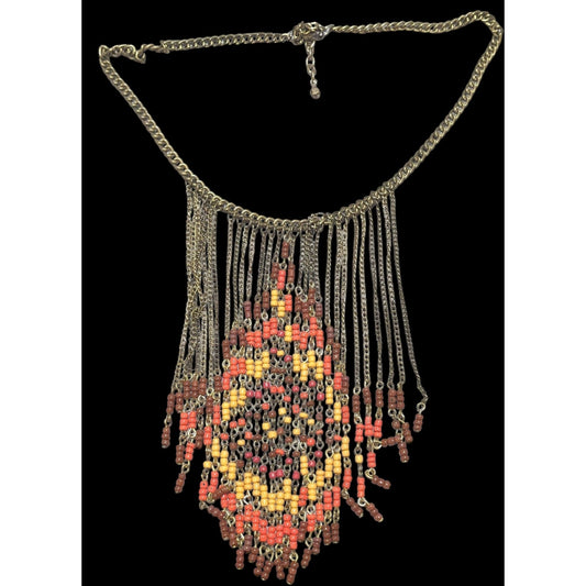 Boho Chic Beaded Fringe Necklace