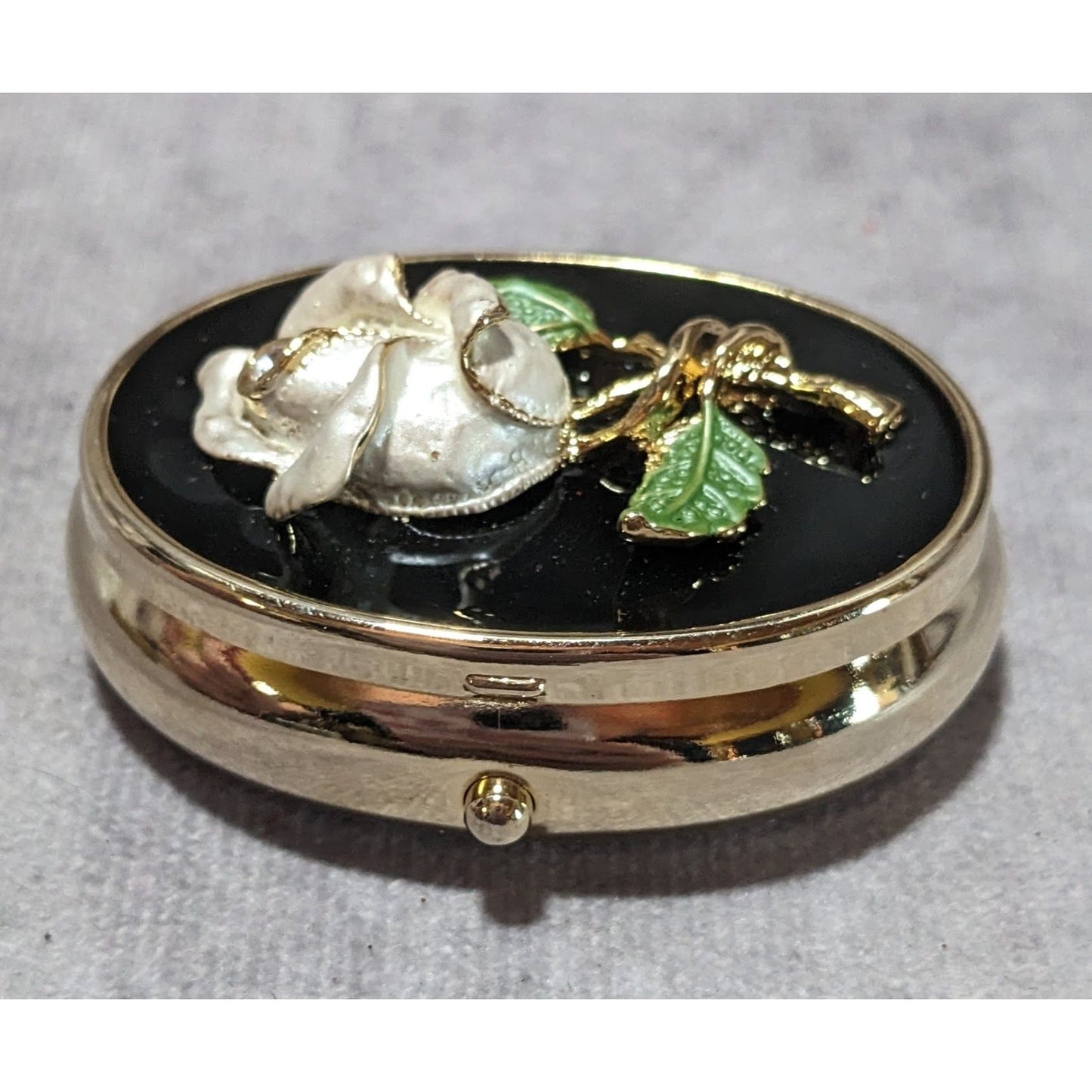 Vintage Rose Enamel Pillbox