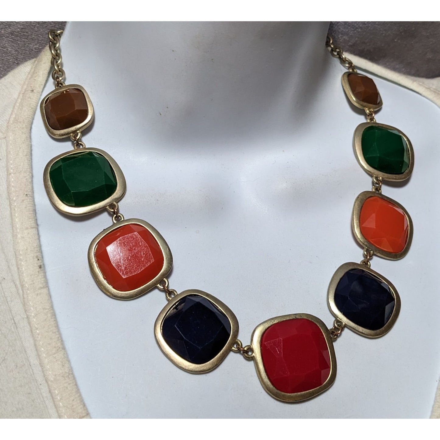 Retro Rainbow Chunky Gemmed Statement Necklace