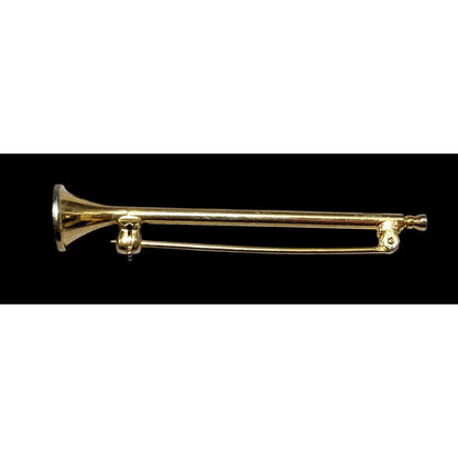 Vintage Gold Tone Horn Instrument Themed Horn Brooch