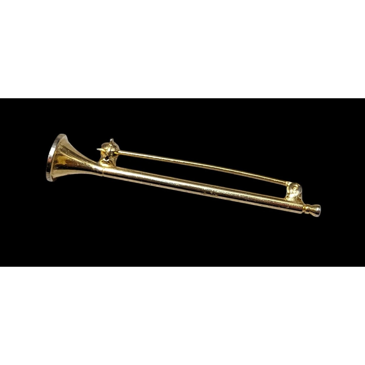 Vintage Gold Tone Horn Instrument Themed Horn Brooch