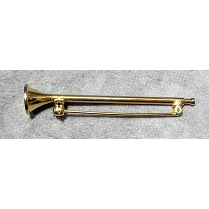 Vintage Gold Tone Horn Instrument Themed Horn Brooch