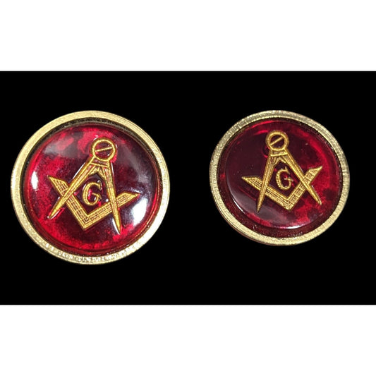 Vintage Masonic Red And Gold Tone Cufflinks