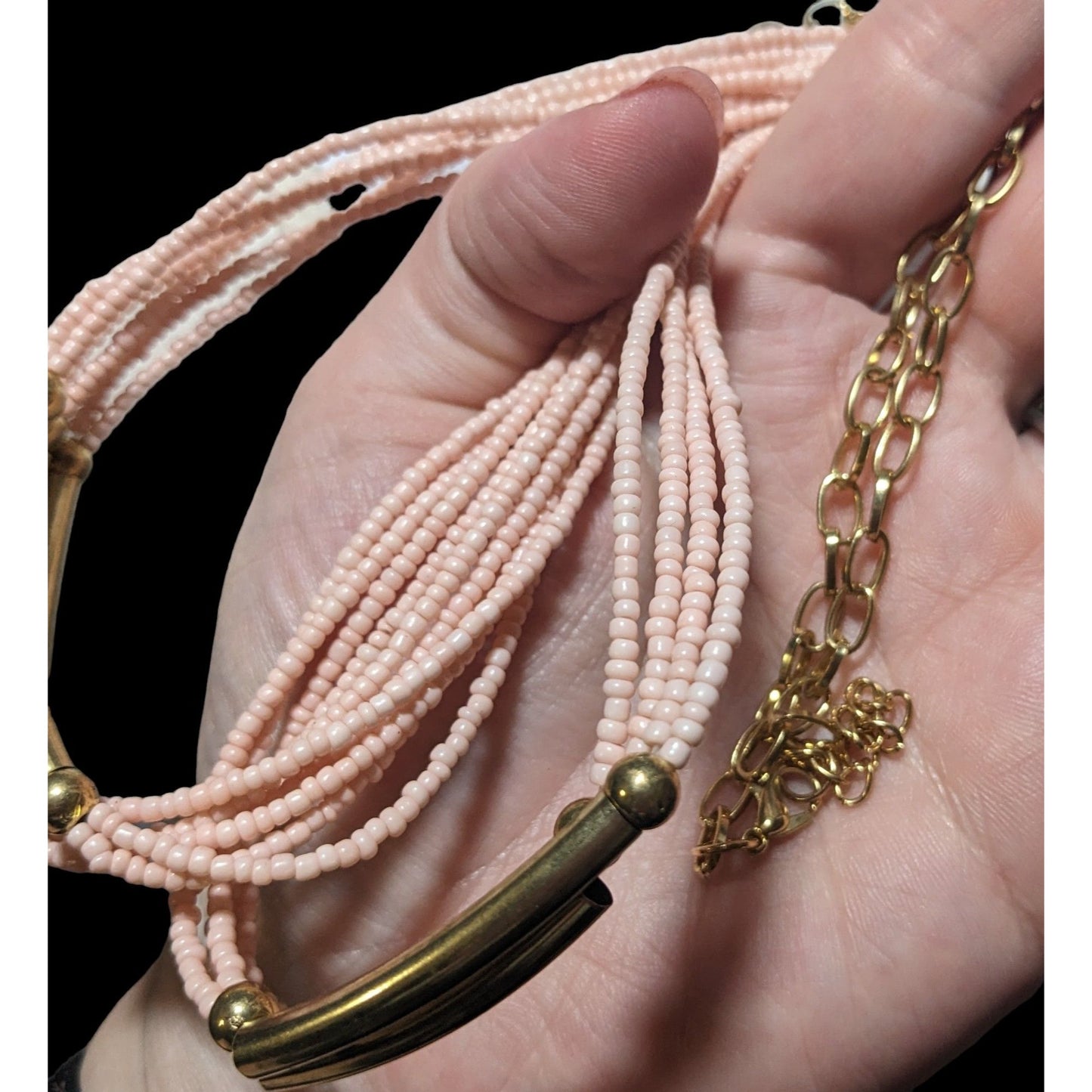 Pink And Gold Retro Multilayer Beaded Necklace