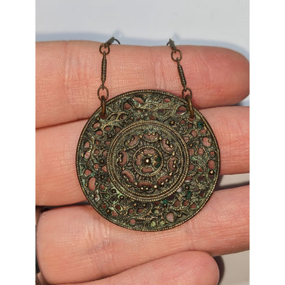 Vintage Axcess Liz Claiborne Brass Medallion Necklace