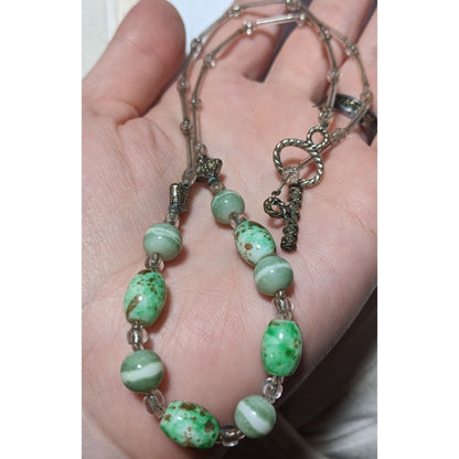 Handmade Green And Clear Glass Beaded Necklace