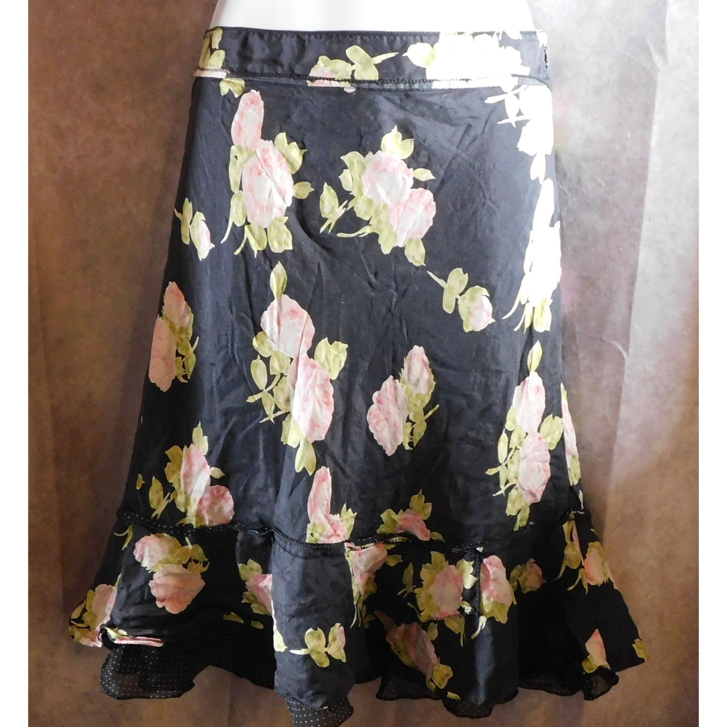 The Limited Black And Pink Flower Ruffle Skirt