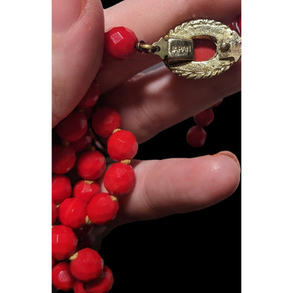 Vintage Japanese Red Glass Beaded Necklace