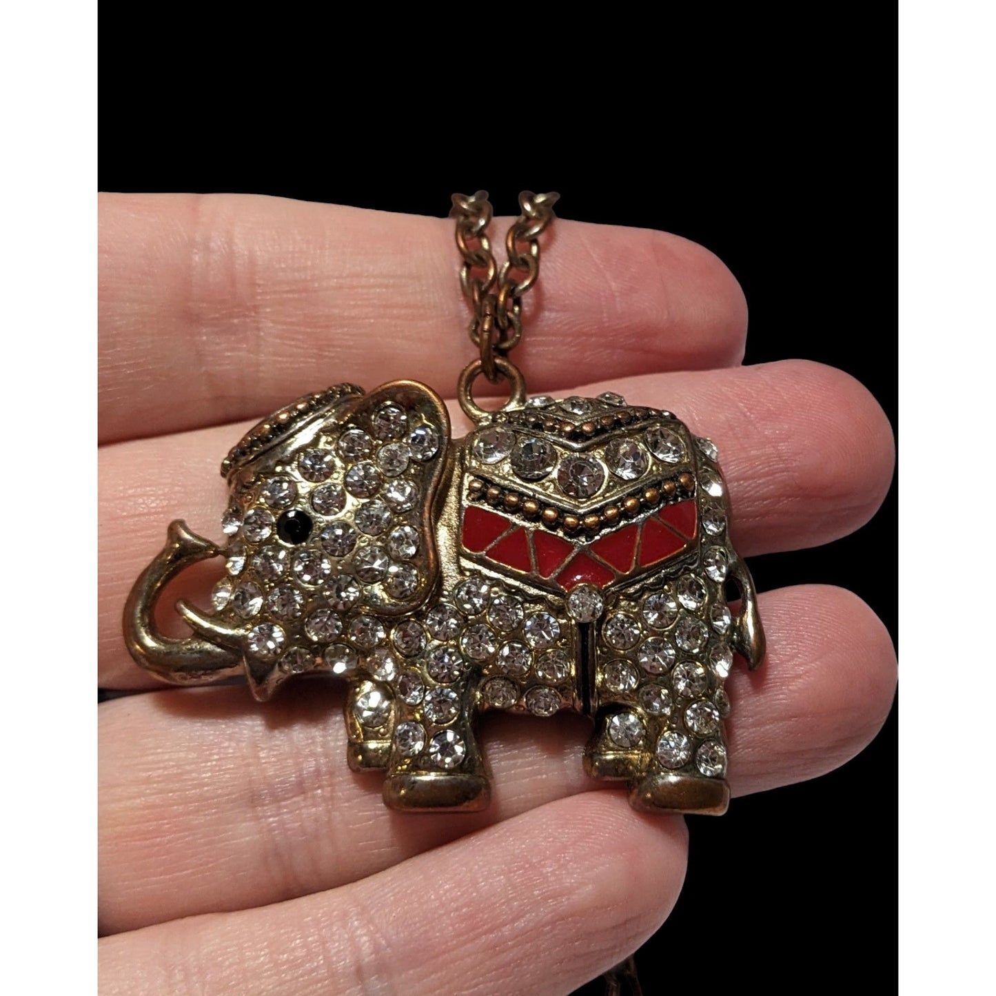 Vintage Bohemian Rhinestone Elephant Necklace