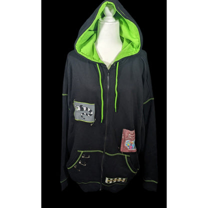 Beetlejuice Gothic Punk Safety Pins And Patches Full Zip Hoodie Size XL