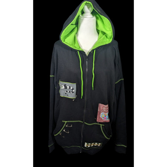 Beetlejuice Gothic Punk Safety Pins And Patches Full Zip Hoodie Size XL
