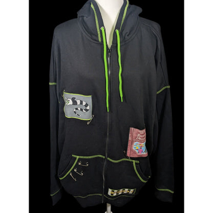 Beetlejuice Gothic Punk Safety Pins And Patches Full Zip Hoodie Size XL