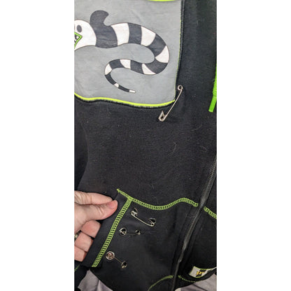 Beetlejuice Gothic Punk Safety Pins And Patches Full Zip Hoodie Size XL
