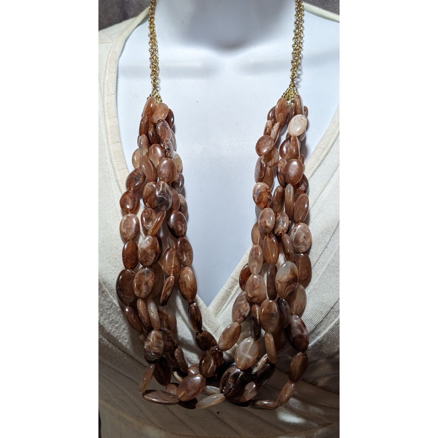 Earthy Multilayer Marbled Beaded Necklace