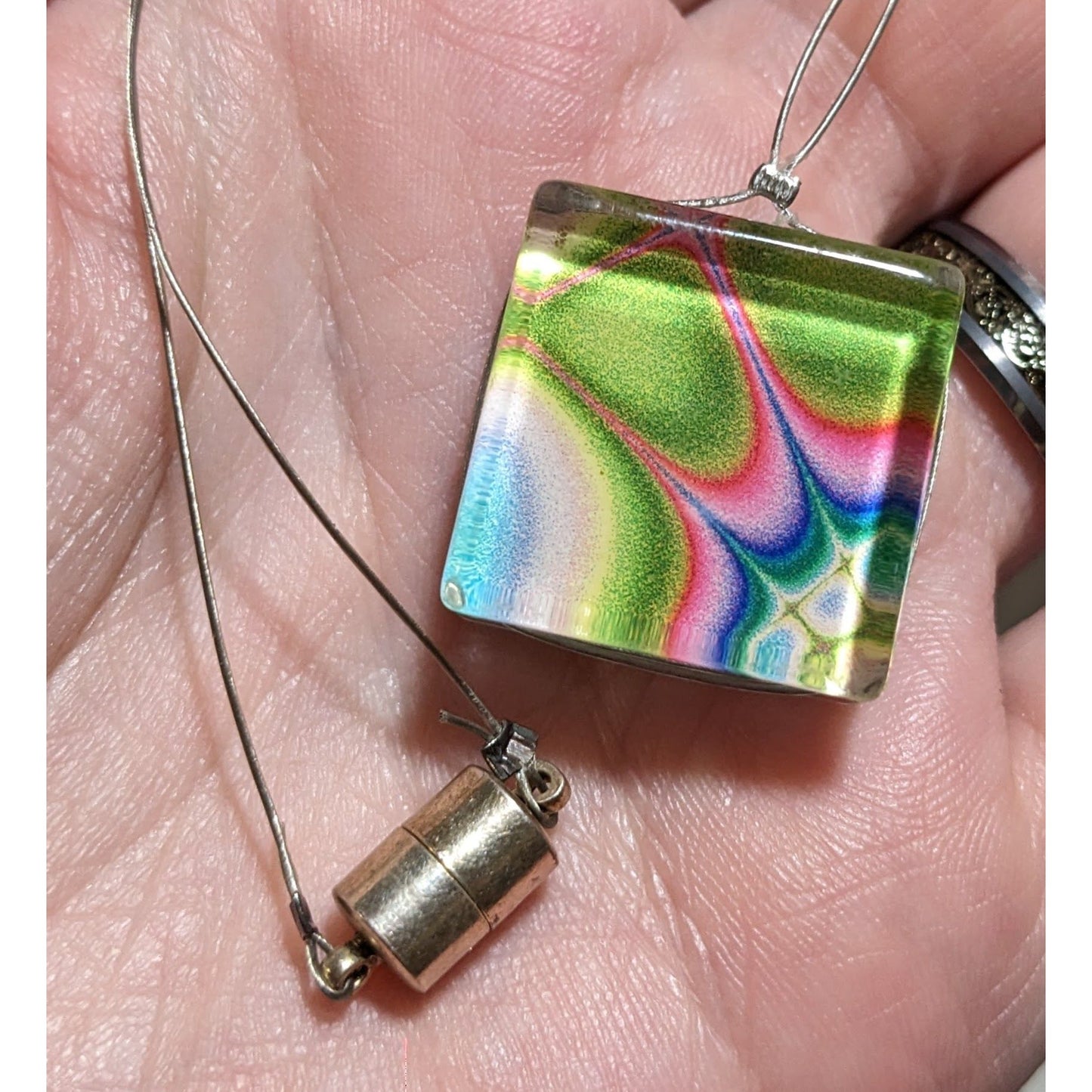 Rainbow Abstract Glass Pendant Necklace